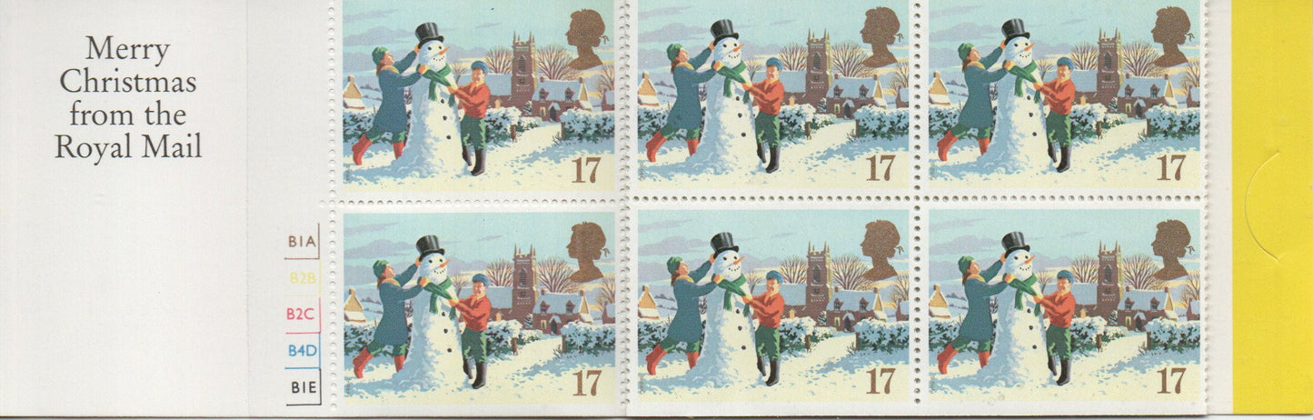 GB Xmas 1990 Booklet 20 x 17p Second Class Cylinder LX1 Snowman Mint (IC7)