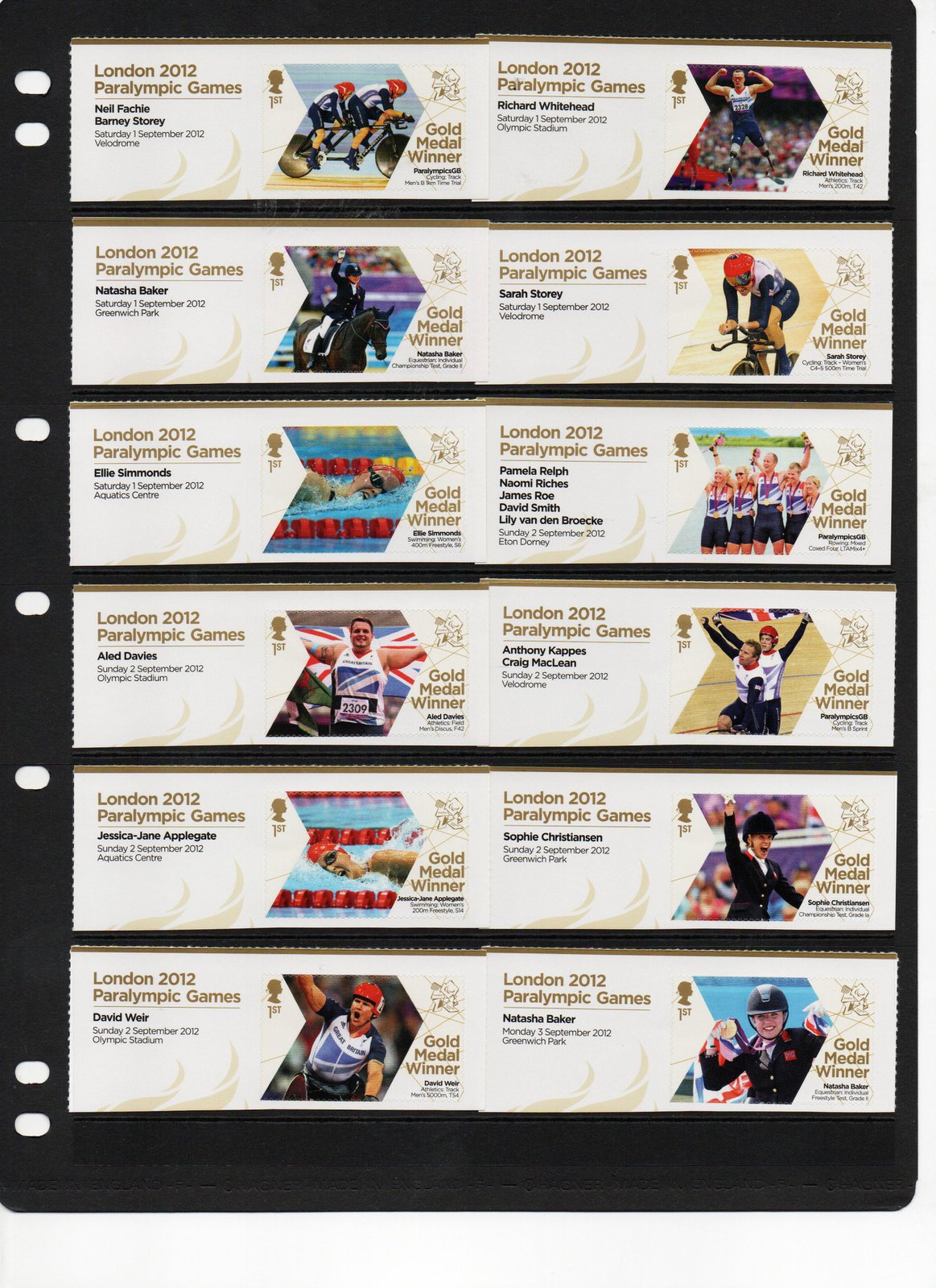 GB UK 2102 Olympic & Paralympic COMPLETE Stamp Collection. Details below (MA019)