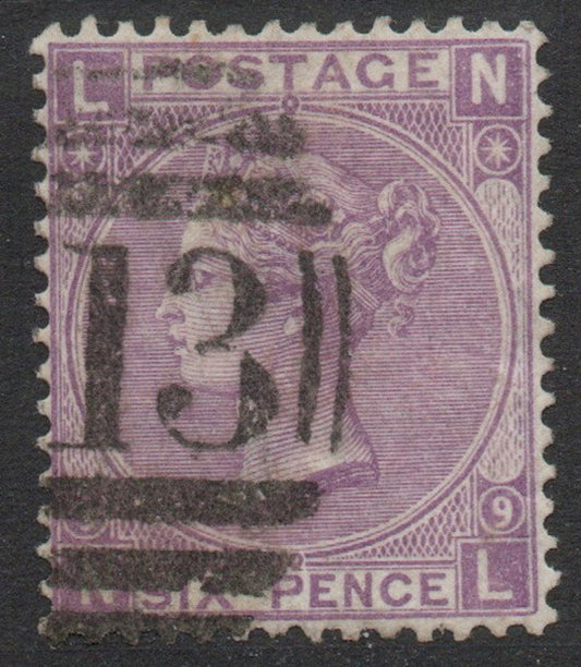 GB QV 1867 SG109 6d Mauve Plate 9 ( N - L)  Very Good Used