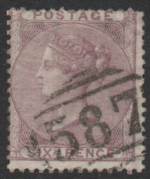 GB QV 1857 SG68 6d Lilac Oakham Cancellation. Very Good Used