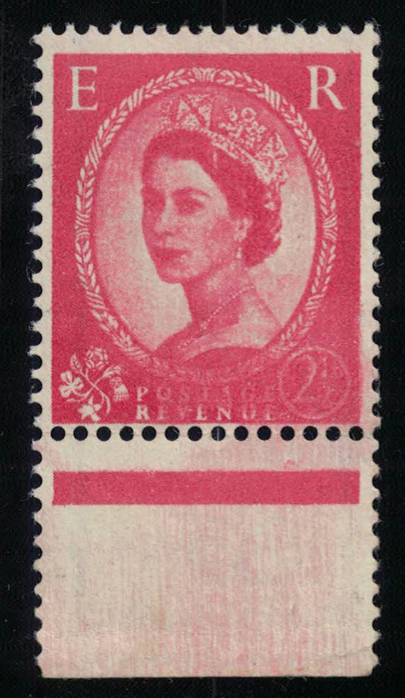 1957 GB Great Britain SG565 2½d Carmine GRAPHITE Overinked/Double Impression Error U/M