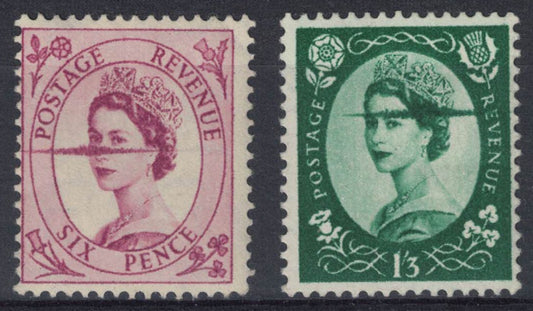 1955 & 56 GB Great Britain QEII Wildings SG548 & 555 6d & 1/3 with Blade Errors