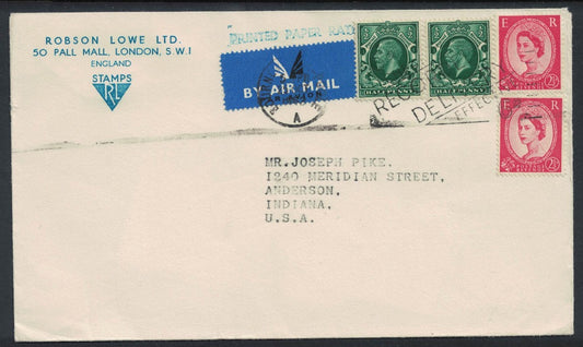 1962 GB Mixed Monarch to USA Recorded Delivery Rate (6d) by Robson Lowe, Famous London Stamp Dealer