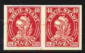 Danzig 1921 Hanse Kogge 40m imperf horiz proof pair unmounted mint minor wrinkles as SG 47