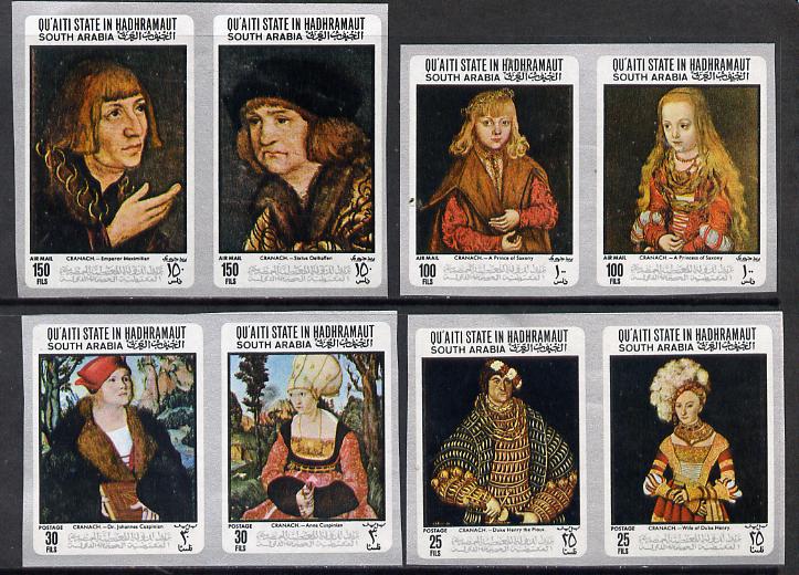Aden - Qu'aiti 1967 Paintings by Cranach imperf set of 8 (4 se-tenant pairs) unmounted mint Mi 147-54