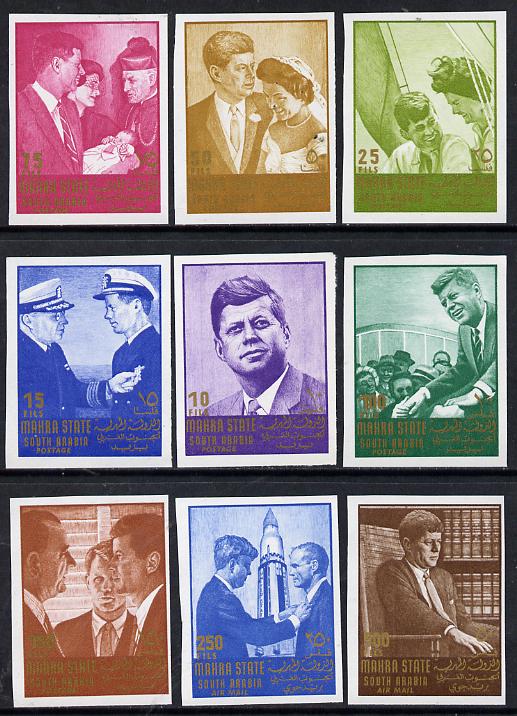 Aden - Mahra 1967 Kennedy imperf set of 9 unmounted mint, Mi 16-24B
