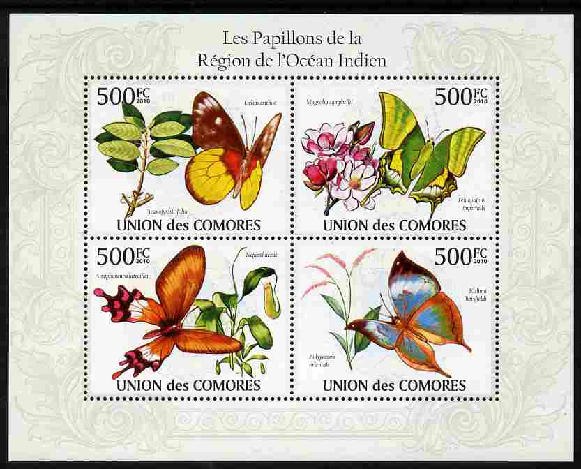 Comoro Islands 2009 Butterflies from Indian Ocean Region perf sheetlet containing 4 values unmounted mint, Michel 2667-70