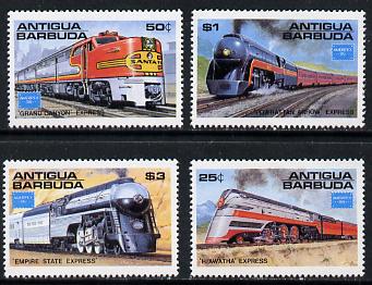 Antigua 1986 Ameripex '86 Stamp Exhibition (Famous American Trains) set of 4 unmounted mint, SG 1014-17