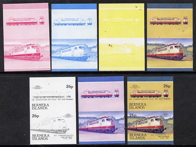 Bernera 1983 Locomotives #2 (DB Class EO3) 26p set of 7 se-tenant progressive proof pairs comprising the 4 individual colours plus 2, 3 and all 4 colour composites (7 proof pairs) unmounted mint*