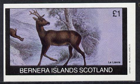 Bernera 1982 Animals (Deer) imperf souvenir sheet (£1 value) unmounted mint