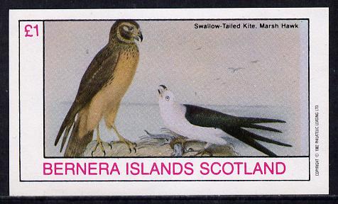 Bernera 1982 Birds #45 (Kite & Hawk) imperf souvenir sheet (£1 value) unmounted mint