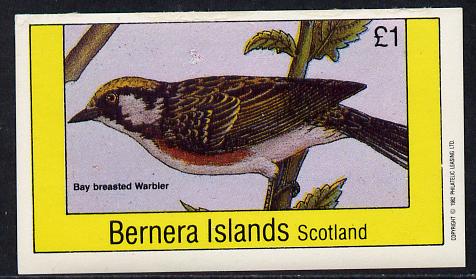 Bernera 1982 Birds #20 (Bay Breasted Warbler) imperf souvenir sheet (£1 value) unmounted mint