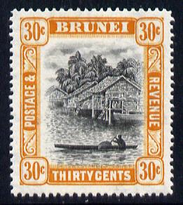 Brunei 1947-51 River Scene Script CA 30c black & orange mounted mint SG 88/a
