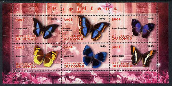Congo 2013 Butterflies #2 perf sheetlet containing 6 values unmounted mint