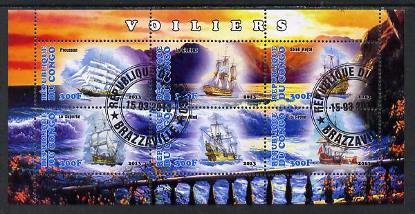 Congo 2013 Sailing Ships #1 perf sheetlet containing six values fine cto used