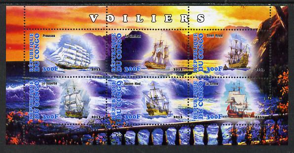 Congo 2013 Sailing Ships #1 perf sheetlet containing six values unmounted mint