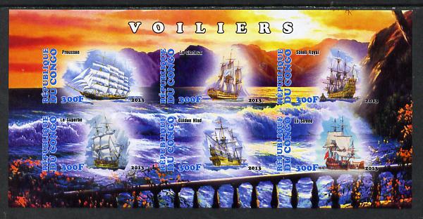 Congo 2013 Sailing Ships #1 imperf sheetlet containing six values unmounted mint