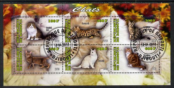 Djibouti 2013 Domestic Cats #2 perf sheetlet containing 6 values cto used