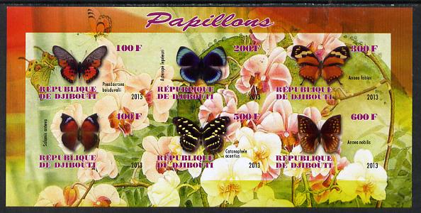 Djibouti 2013 Butterflies #3 imperf sheetlet containing 6 values unmounted mint