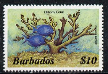 Barbados 1986 Elkhorn Coral $10 (from Marine Life def set) without imprint date, SG 809A