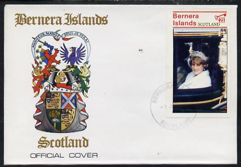 Bernera 1982 Princess Di's 21st Birthday souvenir sheet (£1 value) on special cover with first day cancels