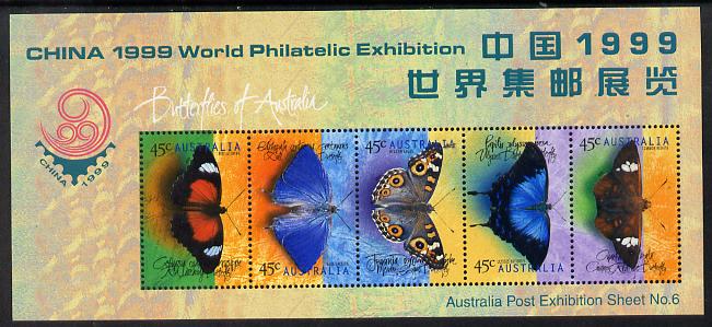 Australia 1998 Butterflies sheetlet containing set of 5 overprinted for China Stamp Exhibition unmounted mint, see note after SG 1818