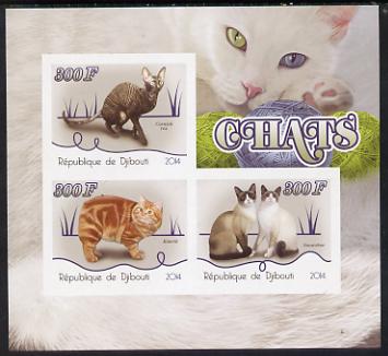 Djibouti 2014 Domestic Cats imperf sheetlet containing three values unmounted mint