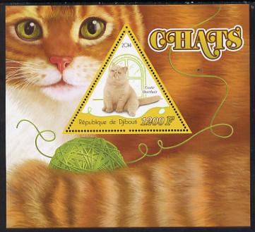 Djibouti 2014 Domestic Cats perf deluxe sheet containing one triangular shaped value unmounted mint