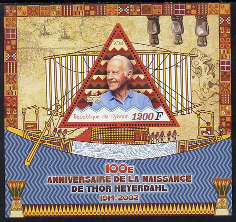 Djibouti 2014 Birth Centenary of Thor Heyerdahl perf sheetlet containing triangular value unmounted mint