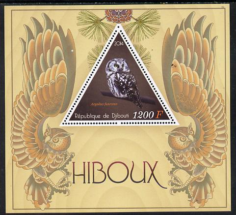 Djibouti 2014 Owls perf s/sheet containing one triangular-shaped value unmounted mint