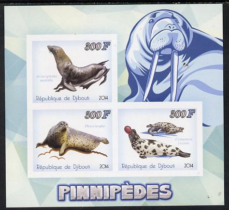 Djibouti 2014 Seals imperf sheetlet containing 3 values unmounted mint