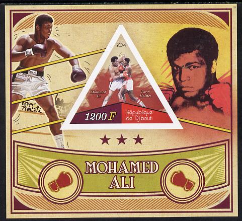 Djibouti 2014 Mohamed Ali imperf s/sheet containing one triangular-shaped value unmounted mint
