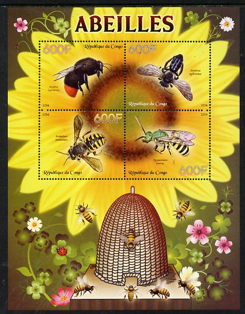 Congo 2014 Bees perf sheetlet containing 4 values unmounted mint