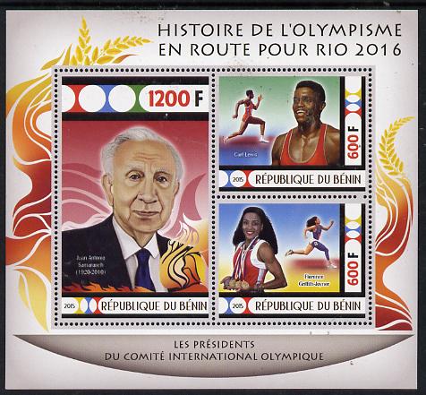 Benin 2015 Olympic History on Route to Rio 2016 #8 perf sheetlet containing 3 values unmounted mint