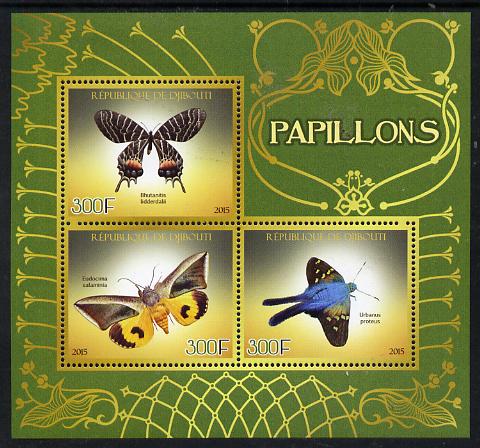Djibouti 2015 Butterflies #1 perf sheetlet containing set of 3 unmounted mint