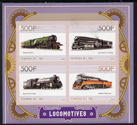 Congo 2015 Steam Locomotives imperf sheetlet containing set of 4 unmounted mint