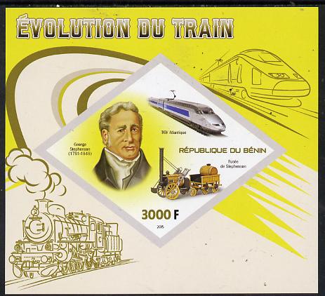 Benin 2015 Evolution of the Train imperf deluxe sheet containing one diamond shaped value unmounted mint