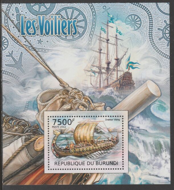 Burundi 2012 Sailing Ships perf souvenir sheet,containing 1 value unmounted mint.