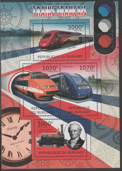 Burundi 2012 French Trains perf sheetlet containing 4 values unmounted mint.