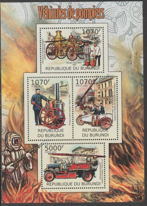 Burundi 2012 Fire Fighting Trucks perf sheetlet containing 4 values unmounted mint.