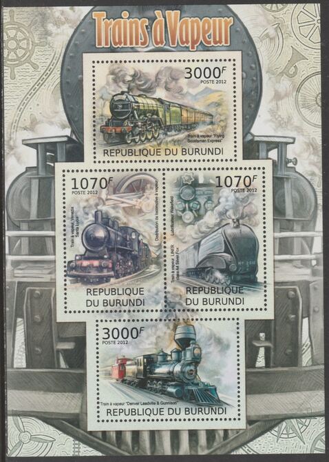 Burundi 2012 Steam Trains perf sheetlet containing 4 values unmounted mint.