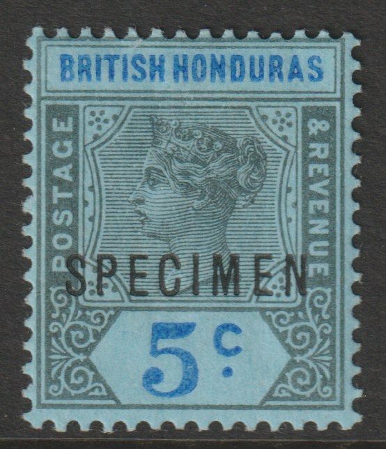 British Honduras 1891 QV Key Plate 5c grey & blue on blue overprinted SPECIMEN fine with gum and only about 750 produced SG 55s
