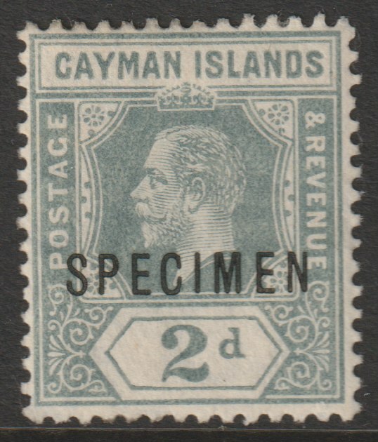Cayman Islands 1912 KG5 Crown CA 2d grey overprinted SPECIMEN very fine with gum and only about 400 produced SG 43s