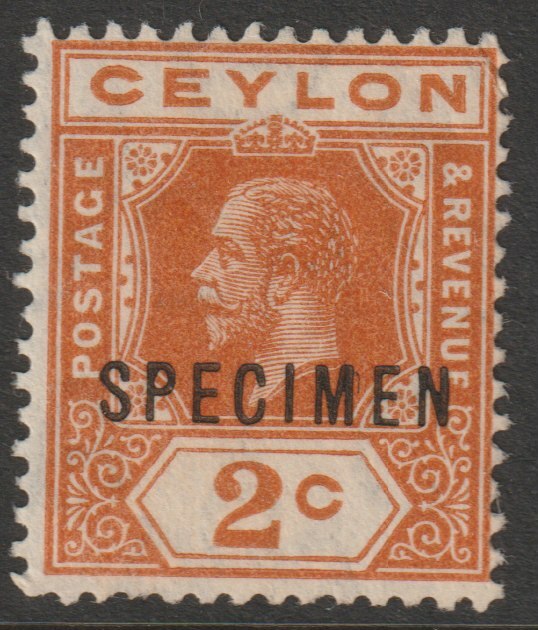 Ceylon 1912 KG5 MCA 2c brown-orange overprinted SPECIMEN without gum and only about 400 produced SG 307s