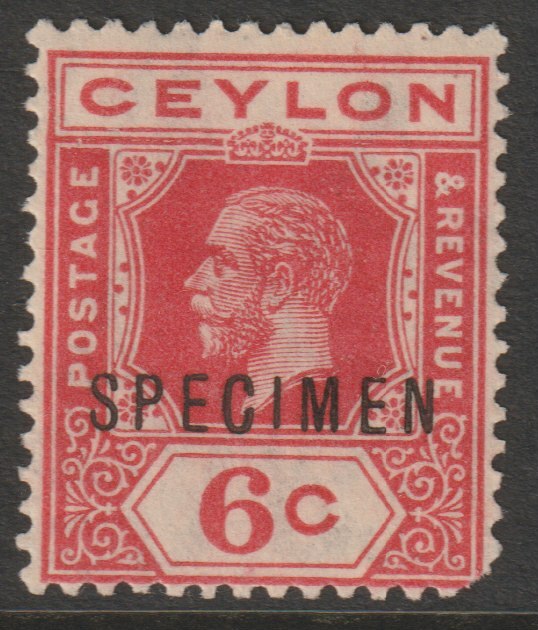 Ceylon 1921 KG5 Multiple Script 6c scarlet overprinted SPECIMEN with,gum but damaged corner, only about 400 produced SG 342s