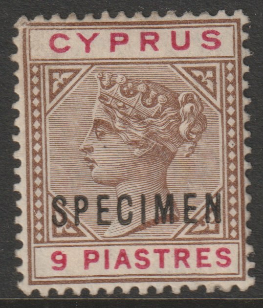 Cyprus 1894 QV Key Plate 9pi overprinted SPECIMEN with gum and only about 750 produced SG 46s