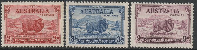 Australia 1934 Captain John Macarthur perf set of 3 lightly mounted mint SG150-52