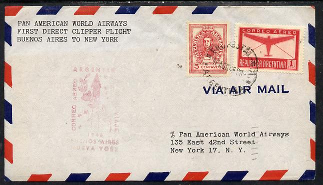 Argentine Republic 1946 Pan American Airways First Clipper Air Mail Flight cover Buenos Aires to New York with special illustrated Cachet