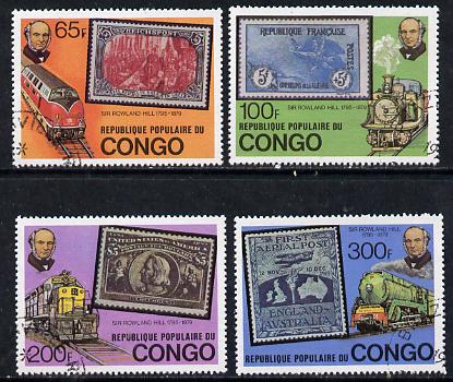Congo 1979 Rowland Hill set of 4 cto used (Trains & Stamp on Stamp) SG 670-73*