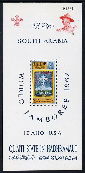 Aden - Qu'aiti 1967 Scout Jamboree 35f perf m/sheet unmounted mint (Mi 10A)....